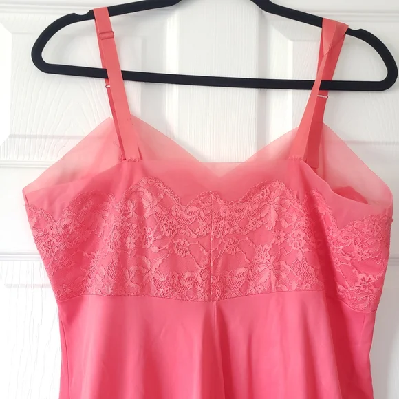 1960s Vintage 40" Bust Pink Lace Half Dress Slip Nightgown Loungewear #16 - Picture 5 of 11